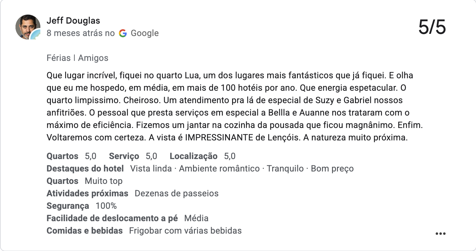 Avaliação de Jeff Douglas no Google, nota 5 de 5
