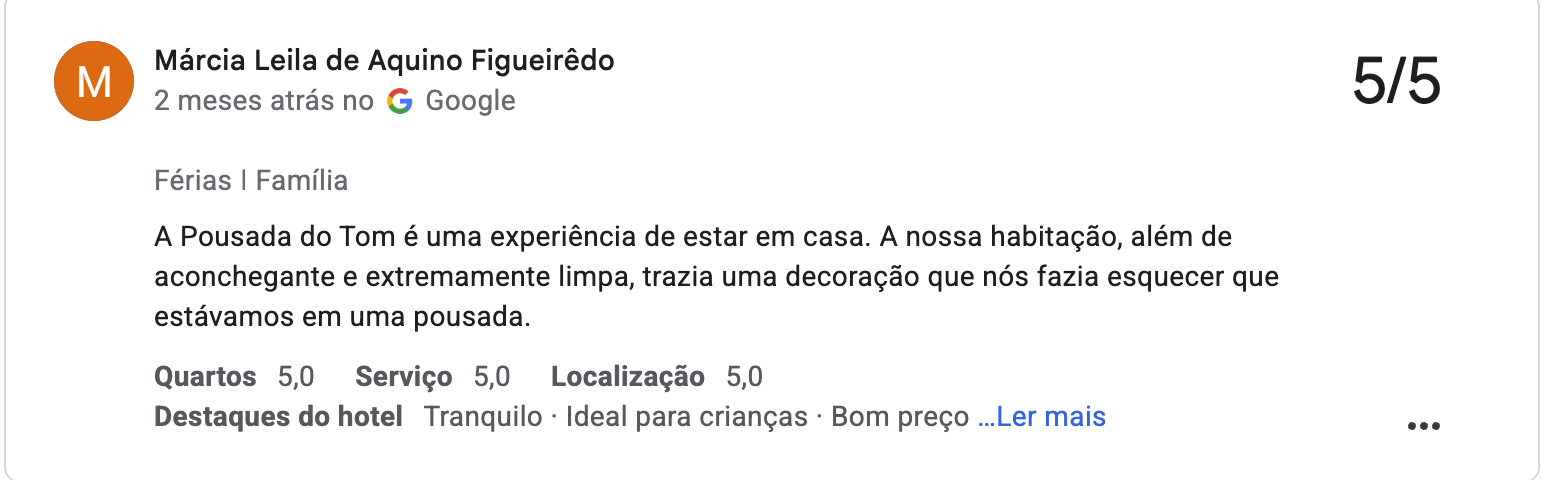 Avaliação de Márcia Leila de Aquino Figueirêdo no Google, nota 5 de 5